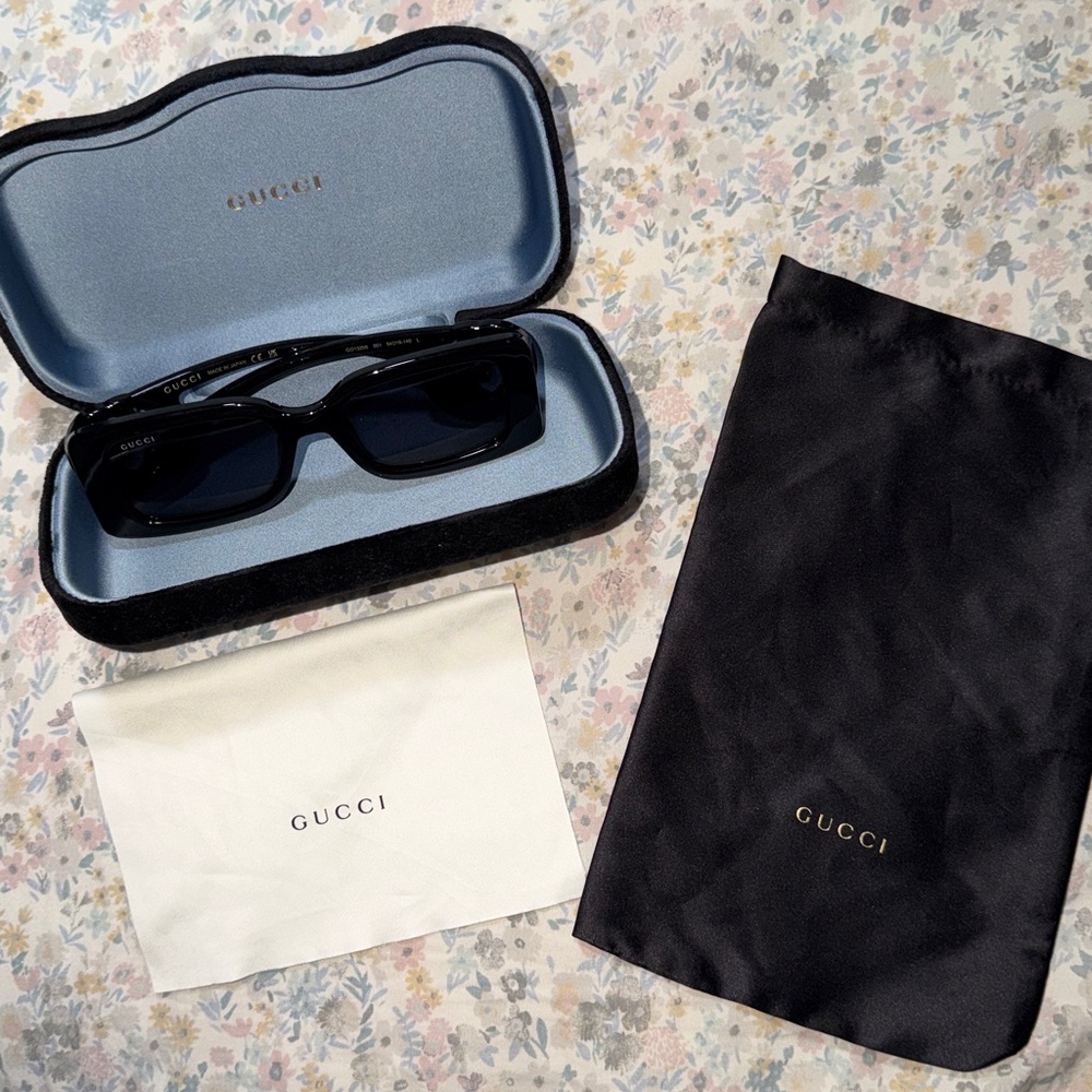 Gucci Black and Gray Rectangular Sunglasses